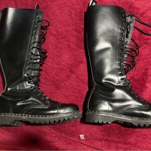 Demonia Black Knee-High Lace-Up Combat Boots